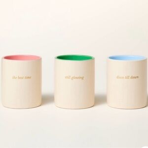 NIB! Kate Spade 3 Pc Ceramic Candle Set with Pink, Green, and Blue Accents